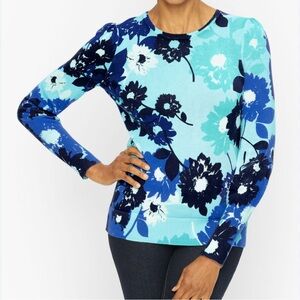 Talbots Puff Sleeve Abstract Floral Print Pullover Sweater, Cotton blend, large